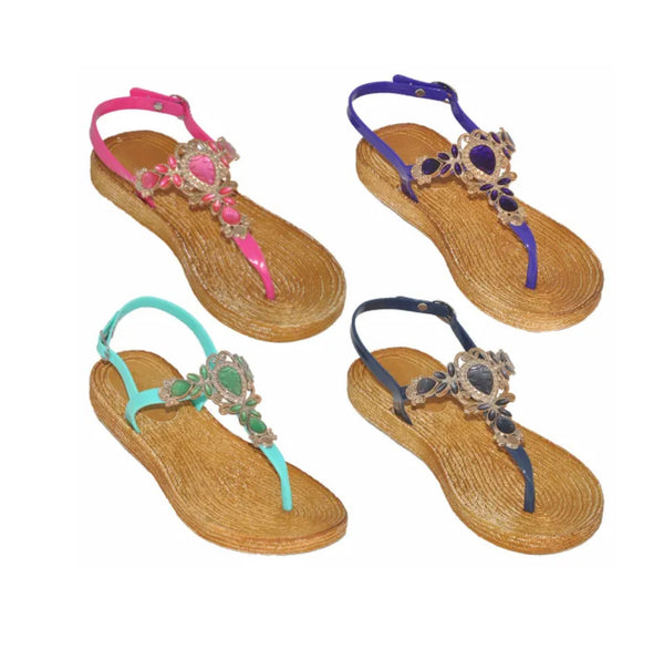 EVE WOMEN'S SANDALS Bling with jewel design Toe Thong New! Navy 1376.