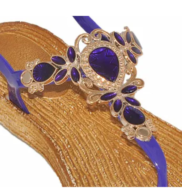 EVE WOMEN'S SANDALS Bling with jewel design Toe Thong New! Navy 1376.
