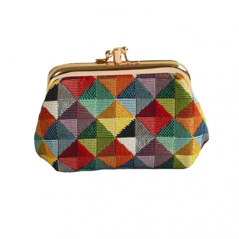 Signare Colorful Multi-Color Triangles Double Section Coin Frame Purse Tapestry.