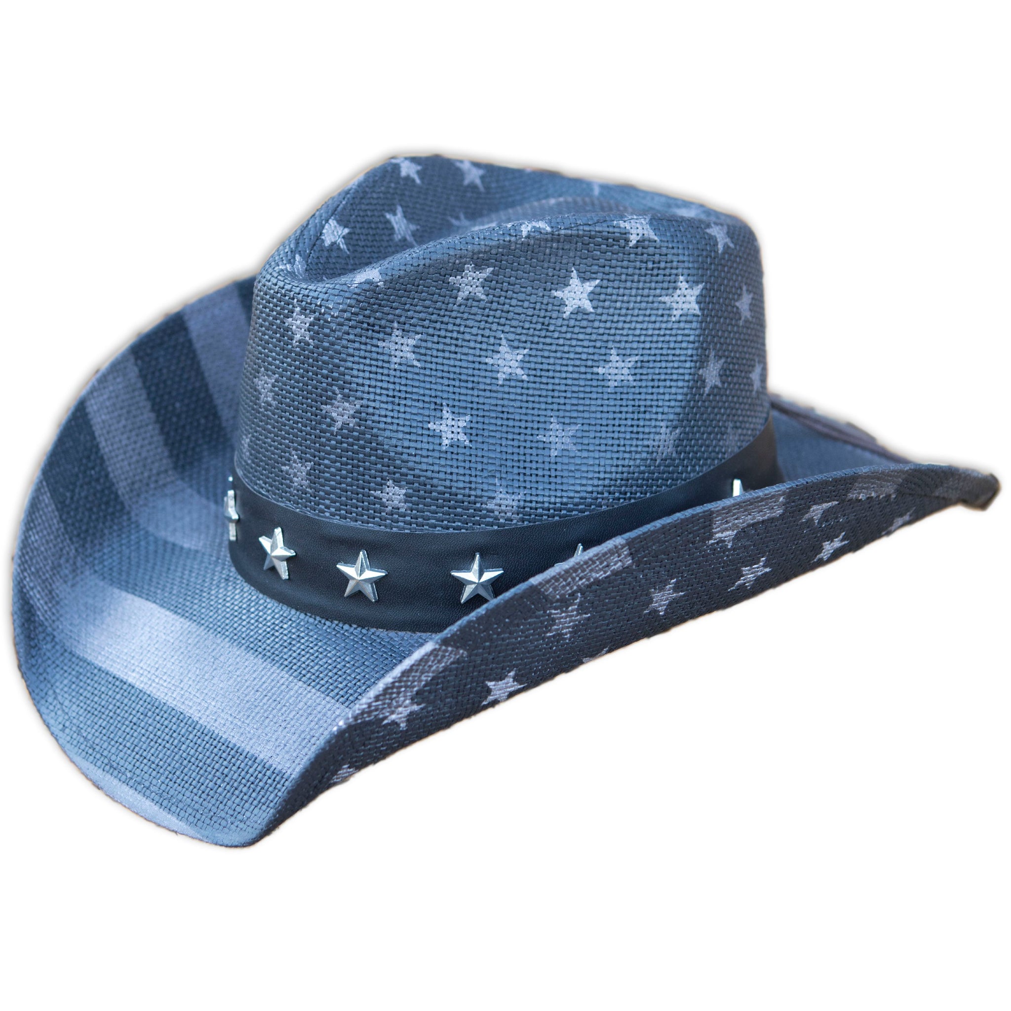 Toyo American Flag Star Studded Straw USA Cowboy Hat Blue.