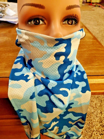 FASHION FACE MASK SCARF with Ear access - Washable - Reusable - Camo - Blue