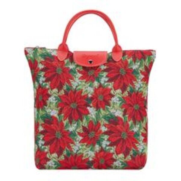 Tapestry  Christmas POINSETTIAS FOLDABLE REUSABLE GROCERY BAG