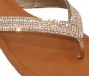 EVE WOMEN'S SANDALS Bling Studded Flip Flops Toe Thong New! Tan  2052 NWT