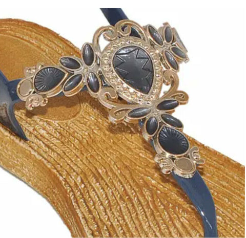 EVE WOMEN'S SANDALS Bling with jewel design Toe Thong New! Navy 1376 NWT