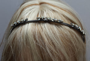 Pewter Tone Swarovski Crystal Flower Hairband Side Tiara Headband Wedding New