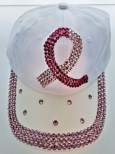 Women's Sparkle Ball Cap w/ Rhinestone Breast Cancer Ribbon - Cotton NWT