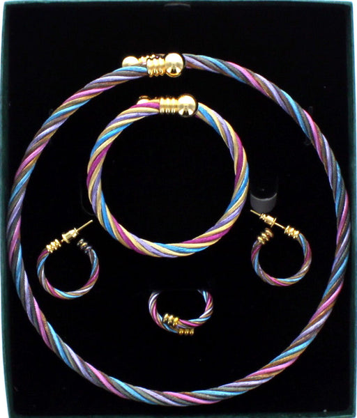 NIB Beautiful Multi Color Magnetic Hematite Necklace,Bracelet,Ring &Earring Set