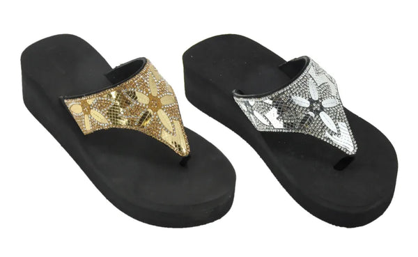 WOMEN'S SANDALS Bling Flip Flops Toe Thong New! 3011, Silver and Gold.