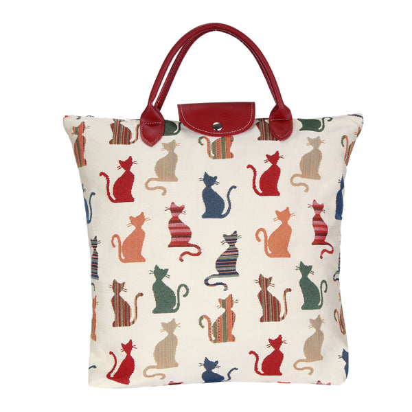 Tapestry Cheeky Cat Fold Up Bag Foldaway by Signare Shopping Bag.