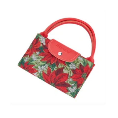 Tapestry CHRISTMAS POINSETTA FOLDABLE REUSABLE GROCERY BAG.