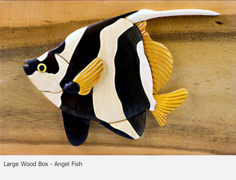 Intarsia Wood Large Wood Box Angel Fish.