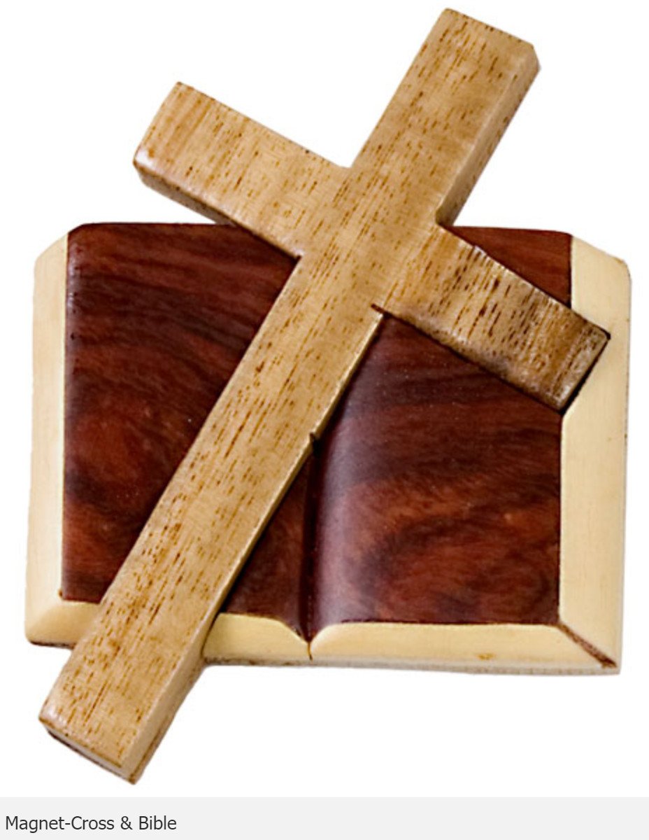 Intarsia Wood Magnet-Cross & Bible.