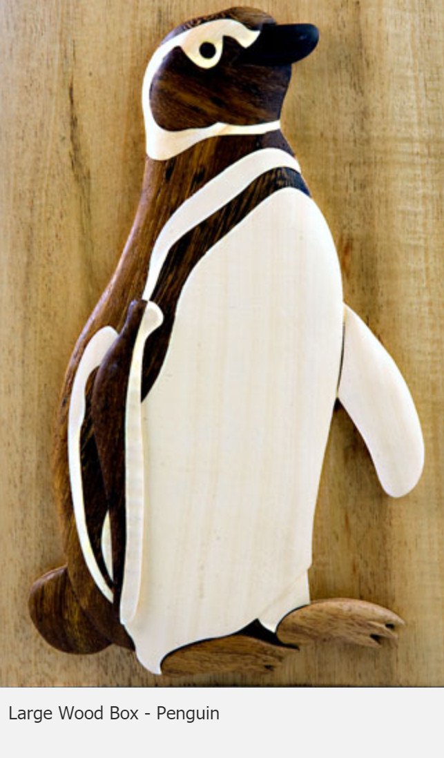 Intarsia Wood Large Wood Box Penguin.