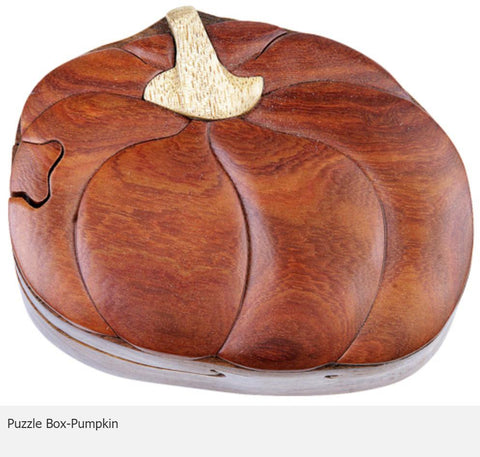 Pumpkin Secret Intarsia Wood Puzzle Box.